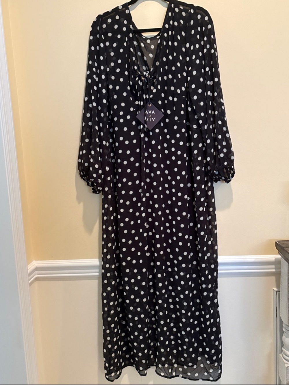 NWT Polka Dot Maxi Dress with Tie Neck